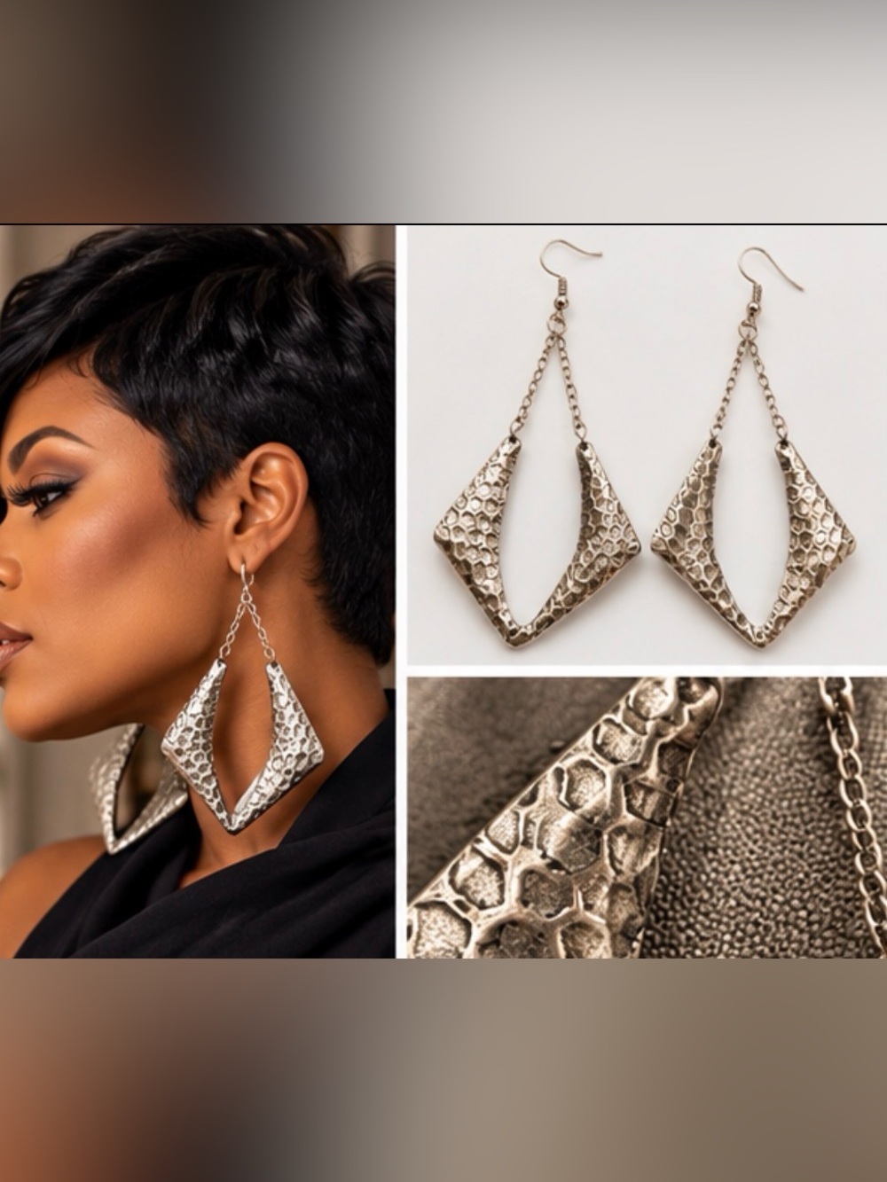 Stylish Silver Textured Diamond Drop Earrings - Women Jewelry